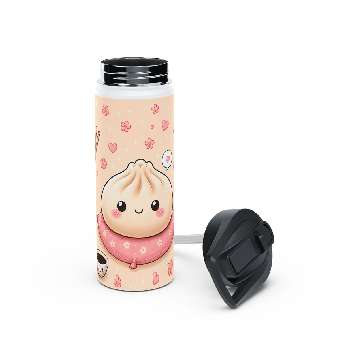 Cute Dumpling Stainless Steel Water Bottle — Kawaii Dim Sum Design